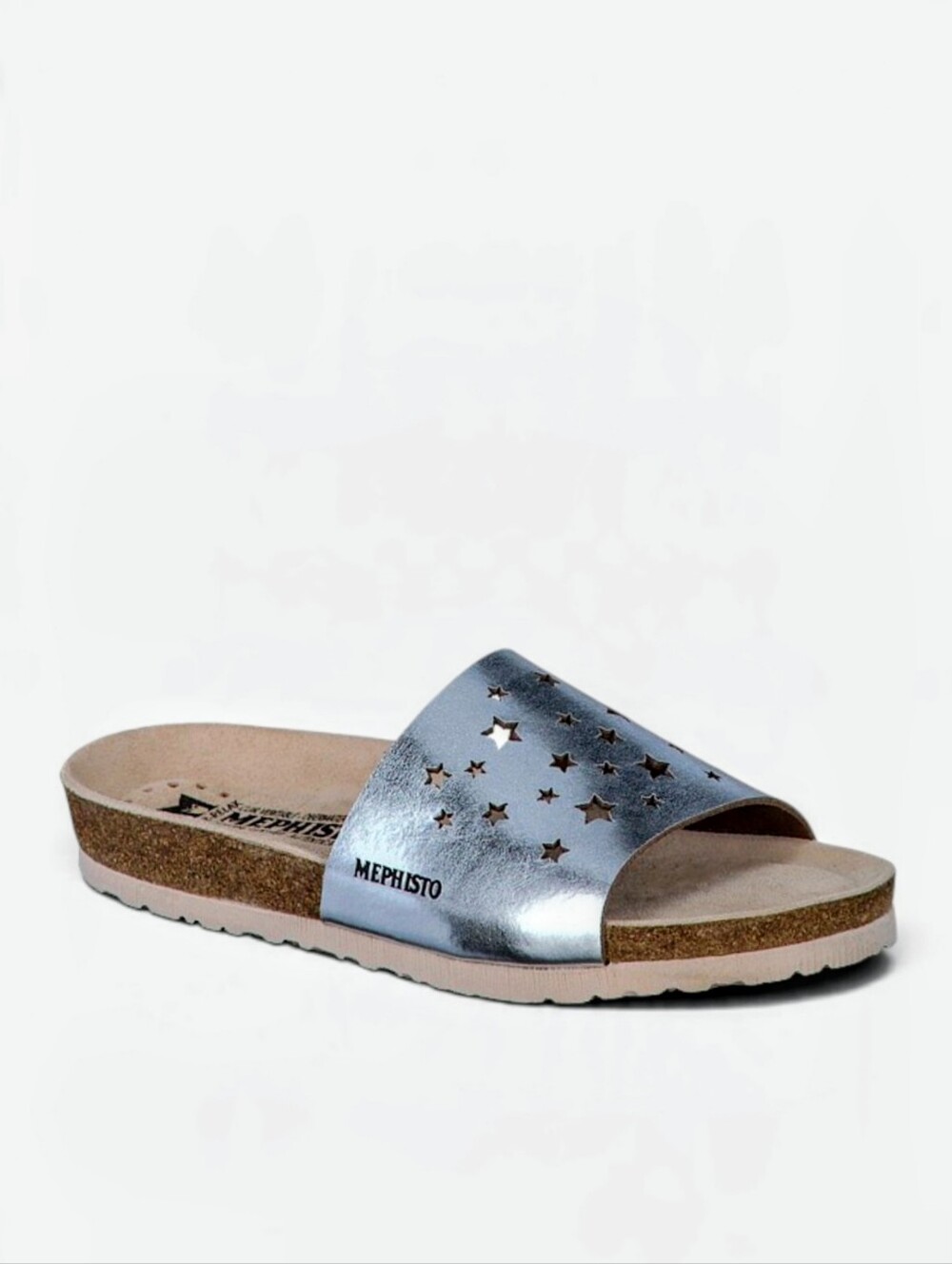 Like New! Mephisto Nora Star Metallic Blue Slides Sandals